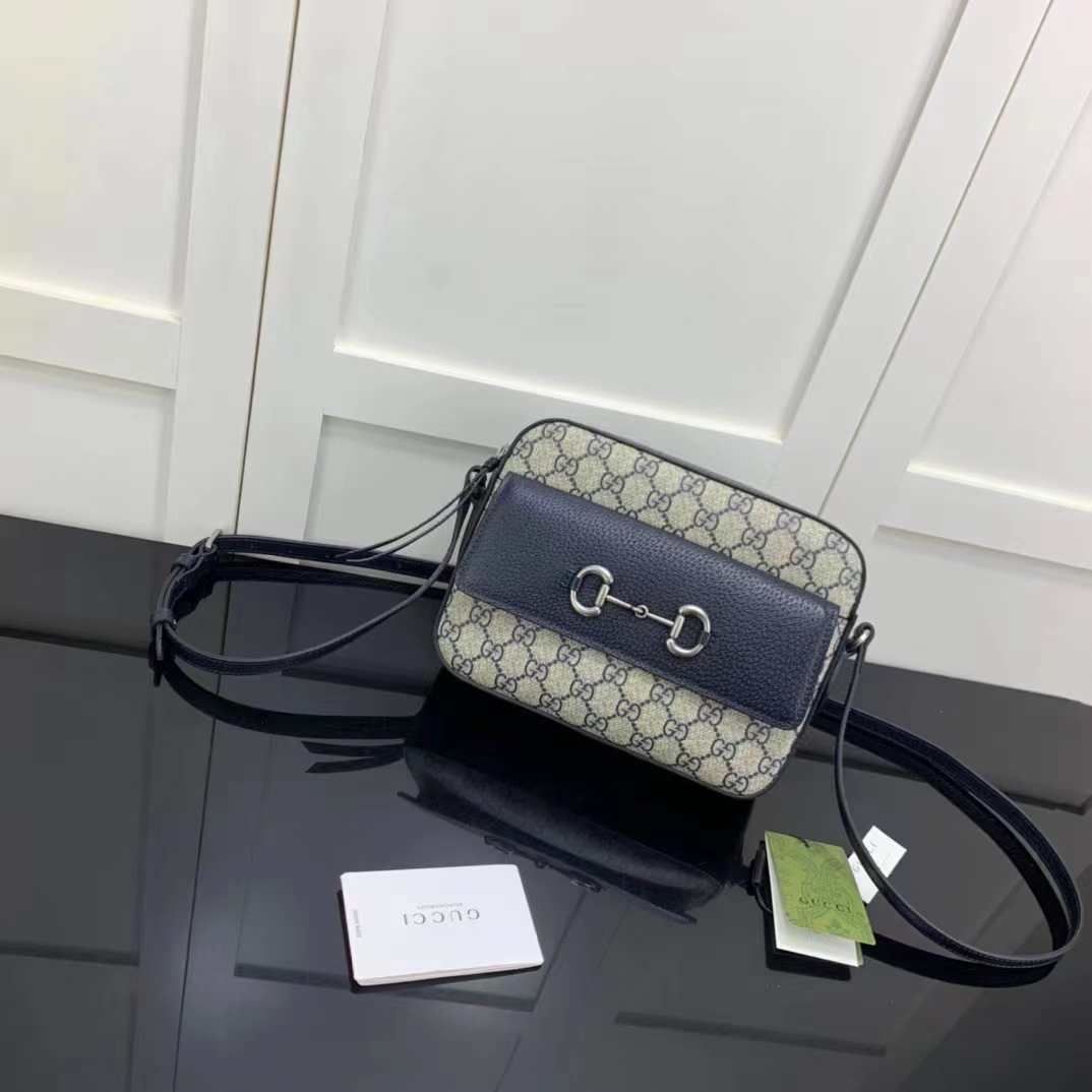 G*u*i gg unisex horsebit 1955 small bag beige blue gg supreme canvas
