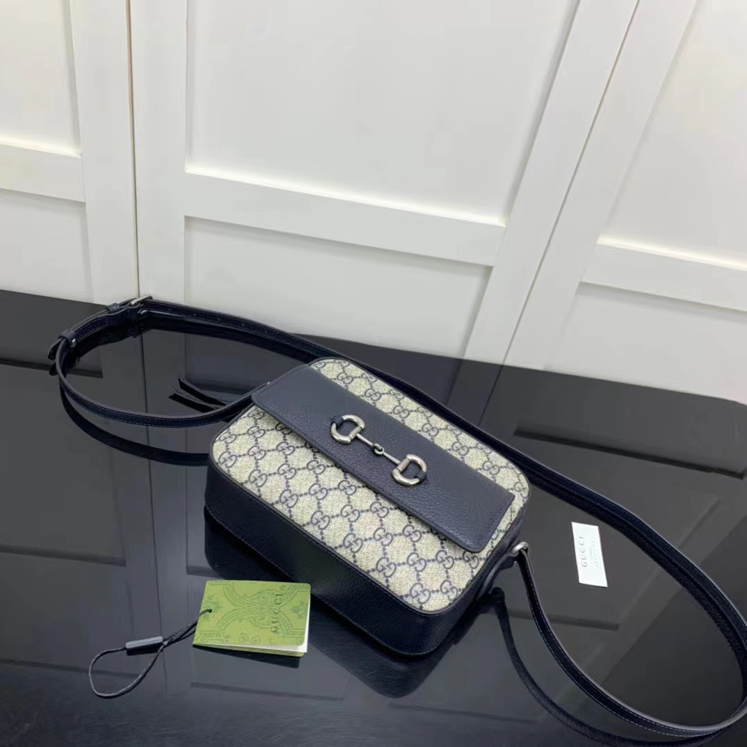 G*u*i gg unisex horsebit 1955 small bag beige blue gg supreme canvas