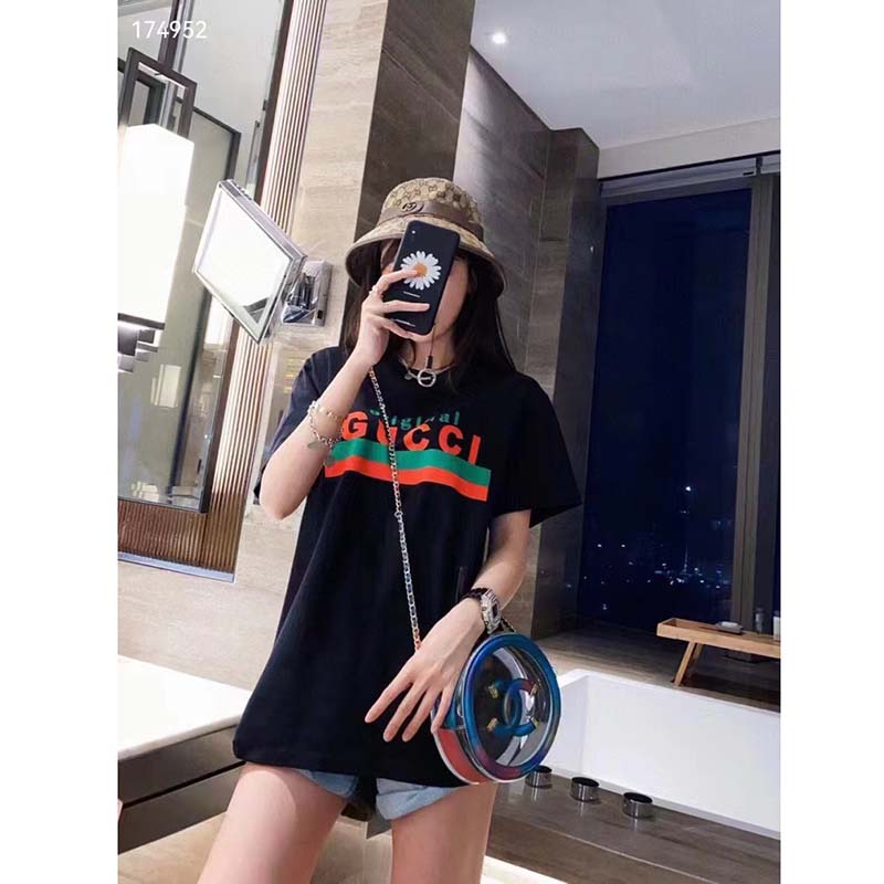 G*u*i gg women original G*u*i print oversize t-shirt black cotton jersey crewneck