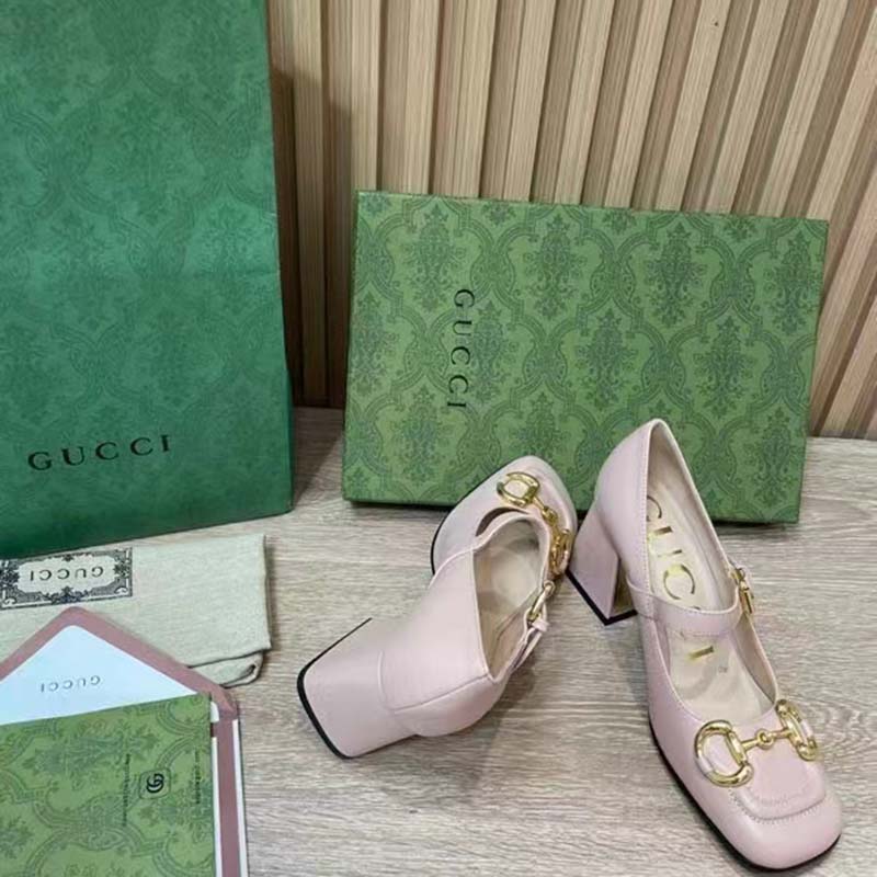 G*u*i gg women’s mid-heel pump with horsebit light pink leather