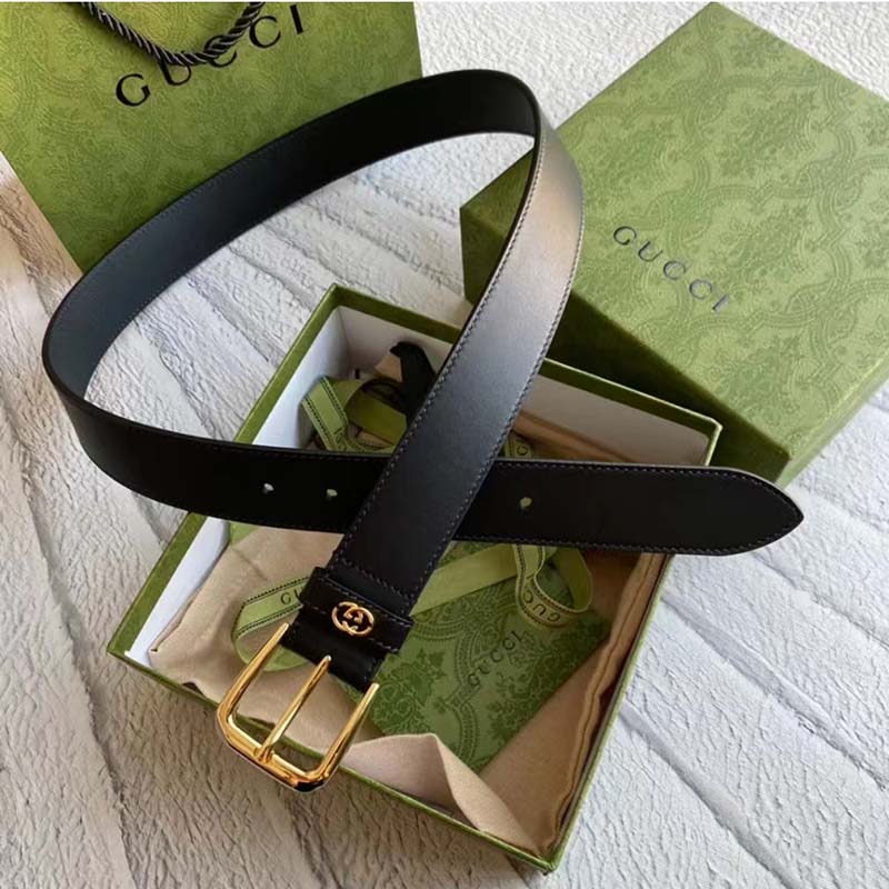 G*u*i unisex gg belt with square buckle and interlocking g 3.6 cm width