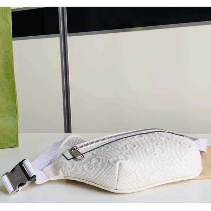 G*u*i unisex gg embossed belt bag white tonal leather