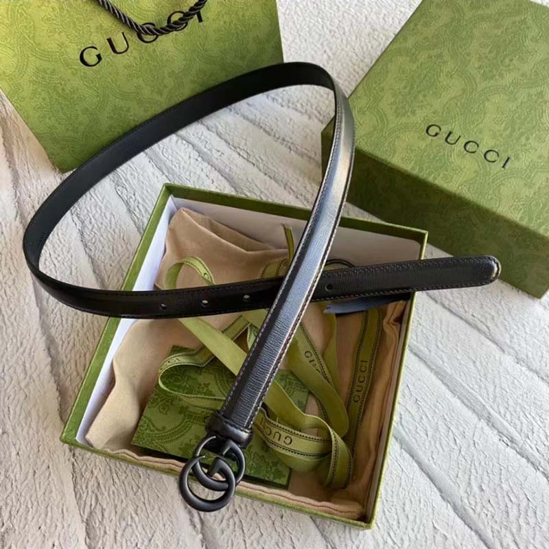 G*u*i unisex gg marmont thin belt black leather double g buckle 2 cm width