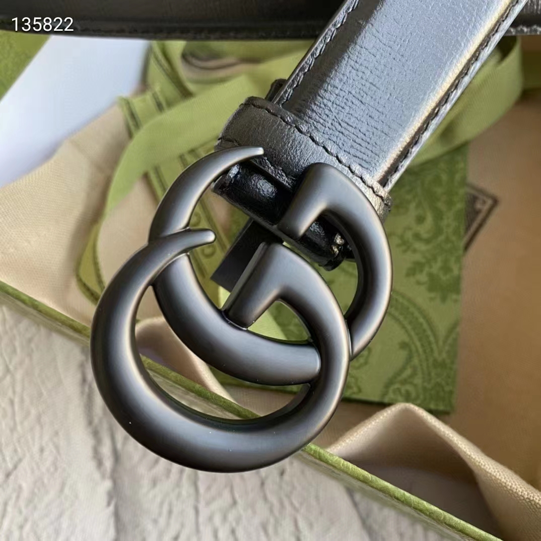 G*u*i unisex gg marmont thin belt black leather double g buckle 2.5 cm width