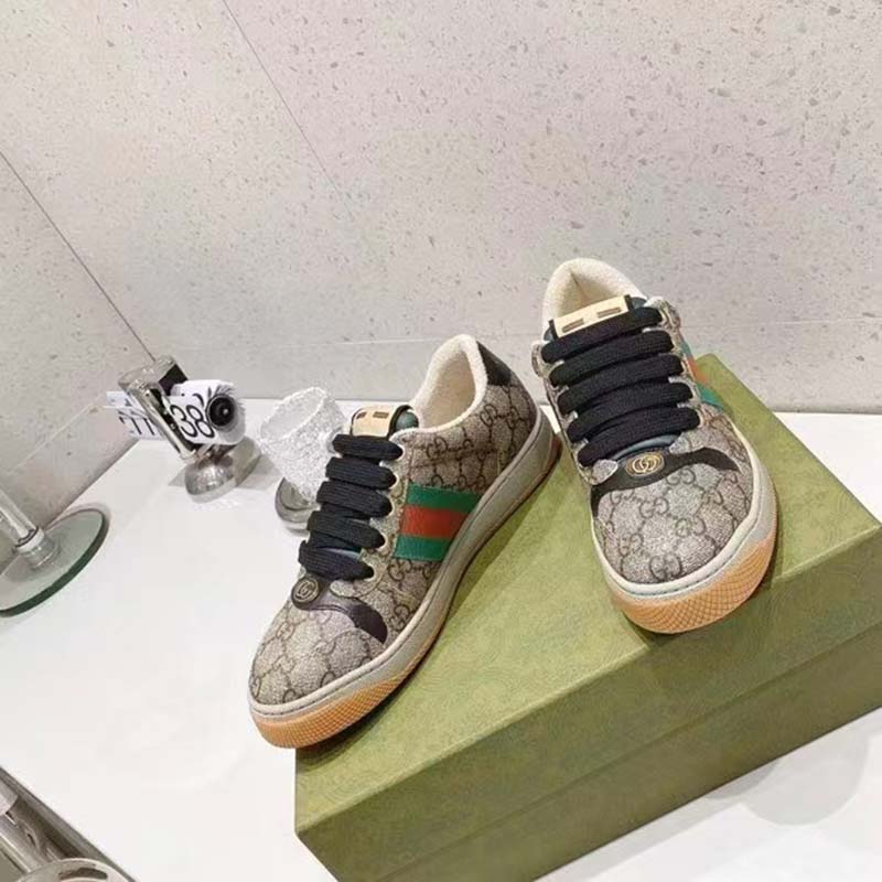 G*u*i unisex gg screener sneaker beige ebony gg supreme canvas green red web