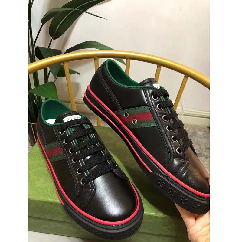 G*u*i unisex G*u*i tennis 1977 sneaker black leather green red web flat