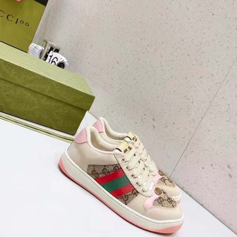 G*u*i unisex screener sneaker crystals beige ebony gg canvas 3.6 cm heel