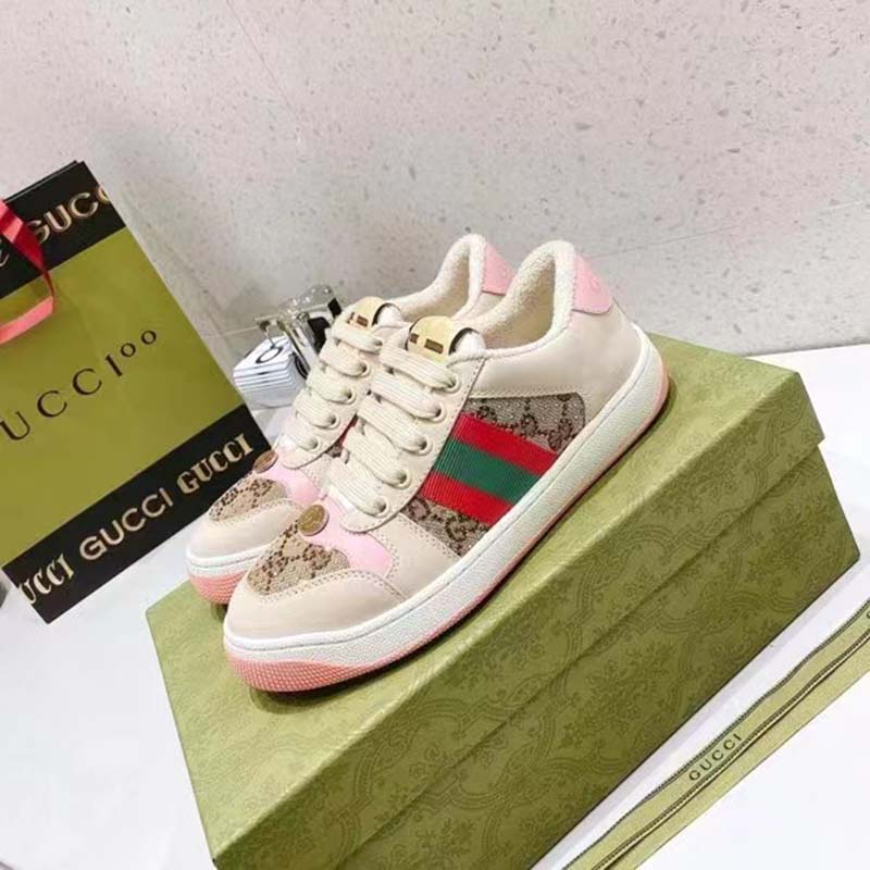 G*u*i unisex screener sneaker crystals beige ebony gg canvas 3.6 cm heel
