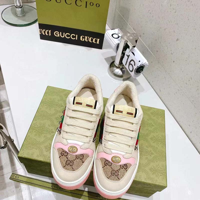 G*u*i unisex screener sneaker crystals beige ebony gg canvas 3.6 cm heel