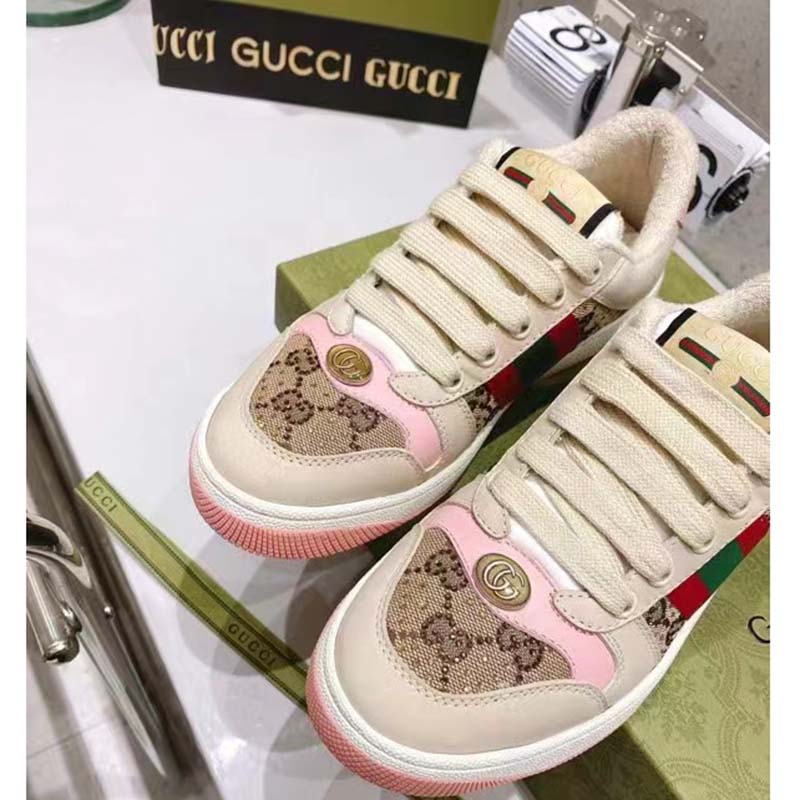 G*u*i unisex screener sneaker crystals beige ebony gg canvas 3.6 cm heel