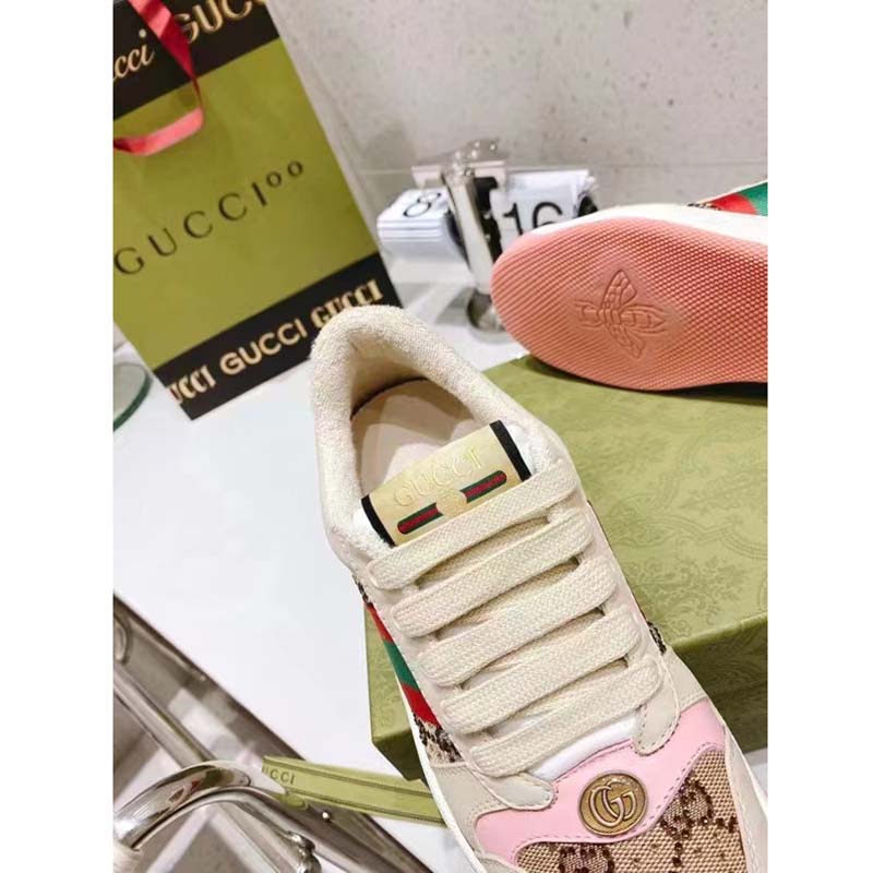 G*u*i unisex screener sneaker crystals beige ebony gg canvas 3.6 cm heel