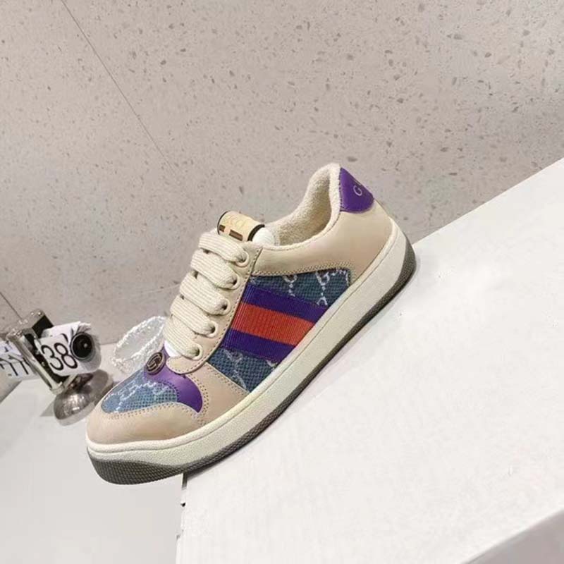 G*u*i unisex screener sneaker purple red web cream scrap less leather
