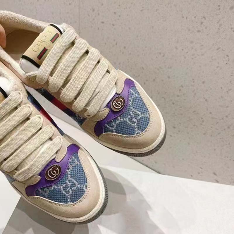 G*u*i unisex screener sneaker purple red web cream scrap less leather