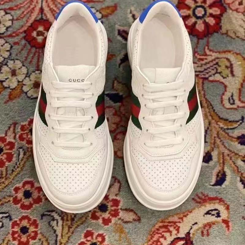 G*u*i unisex sneaker web white leather green red web lace up flat