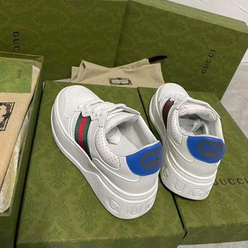 G*u*i unisex sneaker web white leather green red web lace up flat