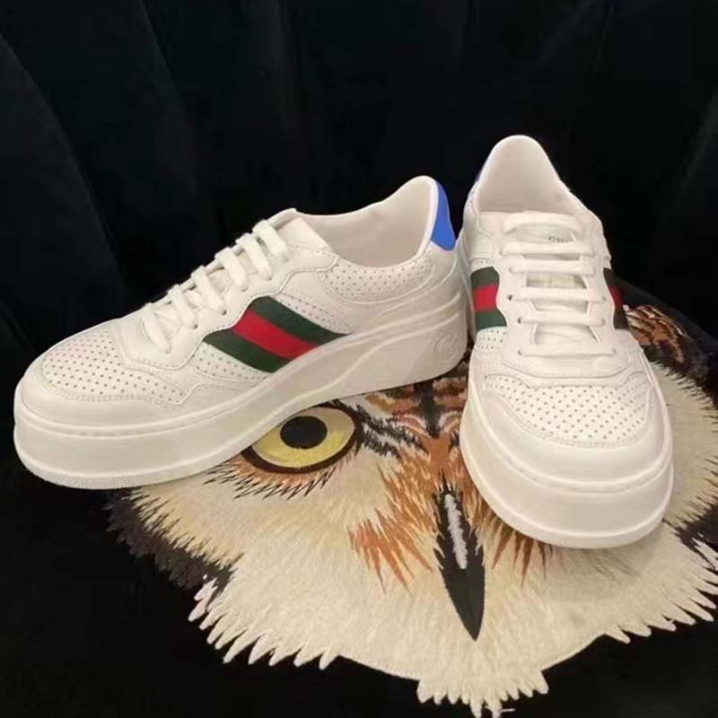 G*u*i unisex sneaker web white leather green red web lace up flat