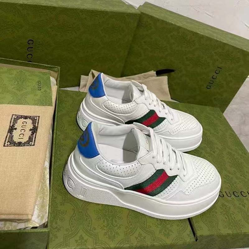 G*u*i unisex sneaker web white leather green red web lace up flat