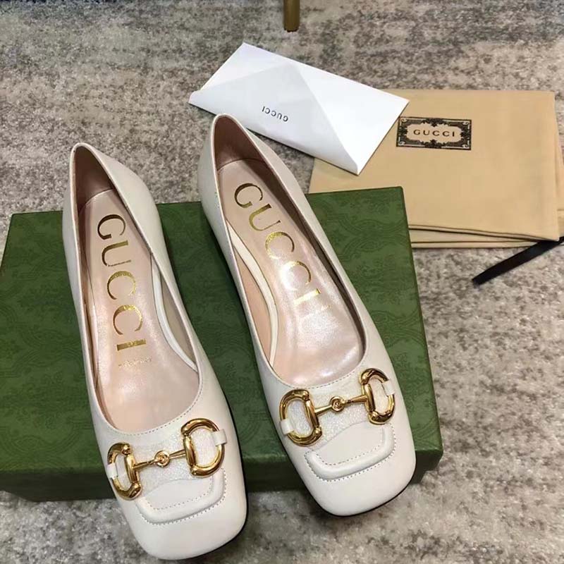 G*u*i women ballet flat horsebit white leather low 2.5 cm heel