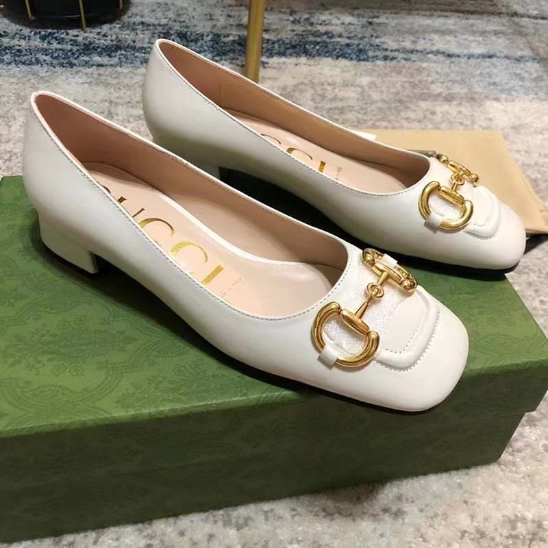 G*u*i women ballet flat horsebit white leather low 2.5 cm heel
