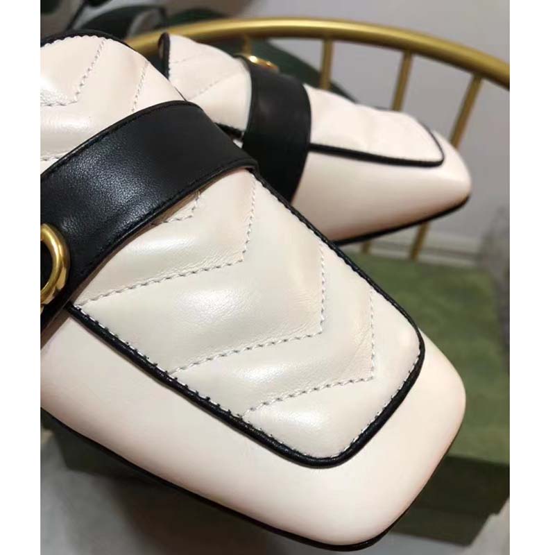 G*u*i unisex women slipper double g white leather matelassé chevron flat