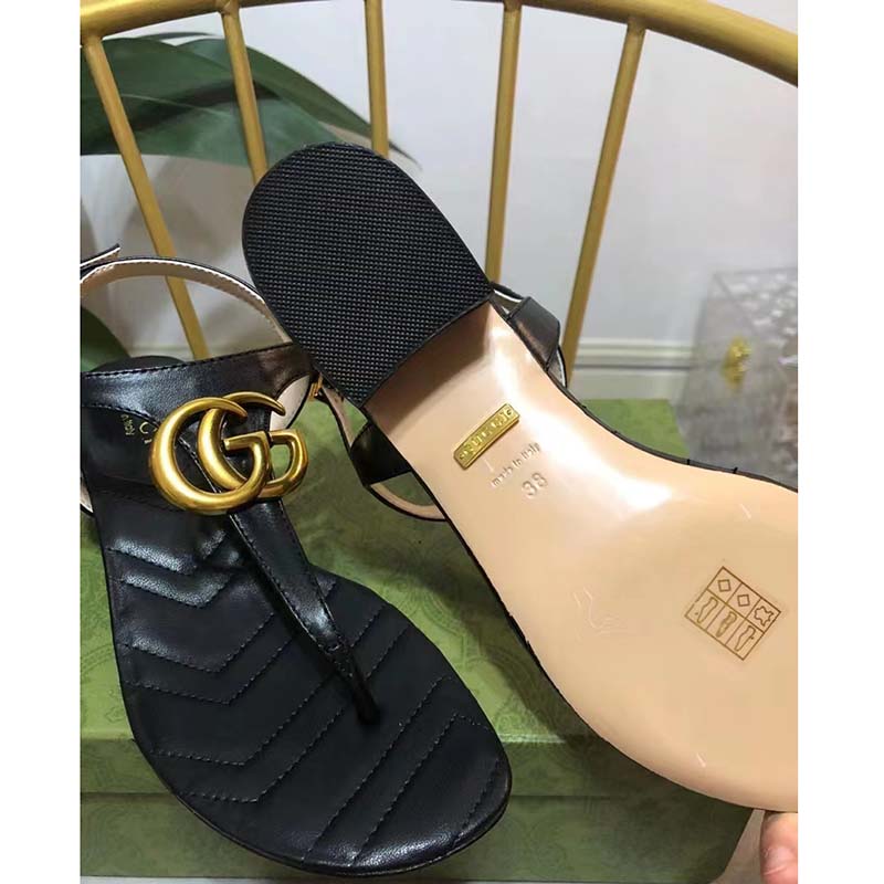 G*u*i women double g sandal black leather double g 4.6 cm heel