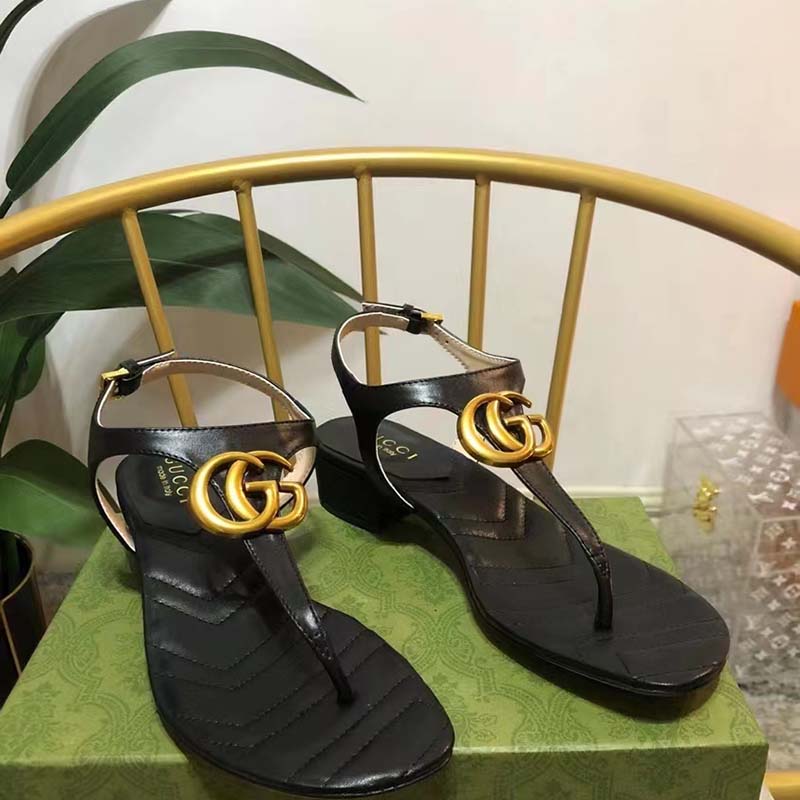 G*u*i women double g sandal black leather double g 4.6 cm heel