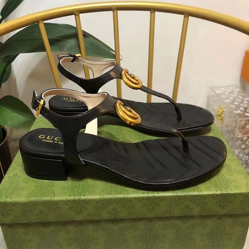 G*u*i women double g sandal black leather double g 4.6 cm heel