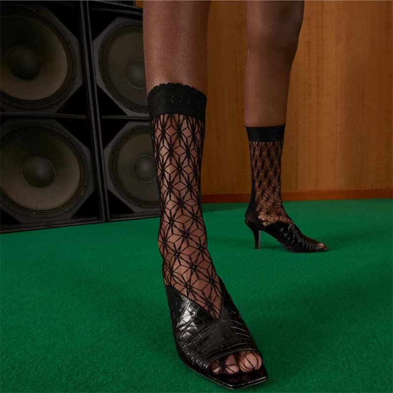 G*u*i women gg crocodile print pump black square toe mid heel