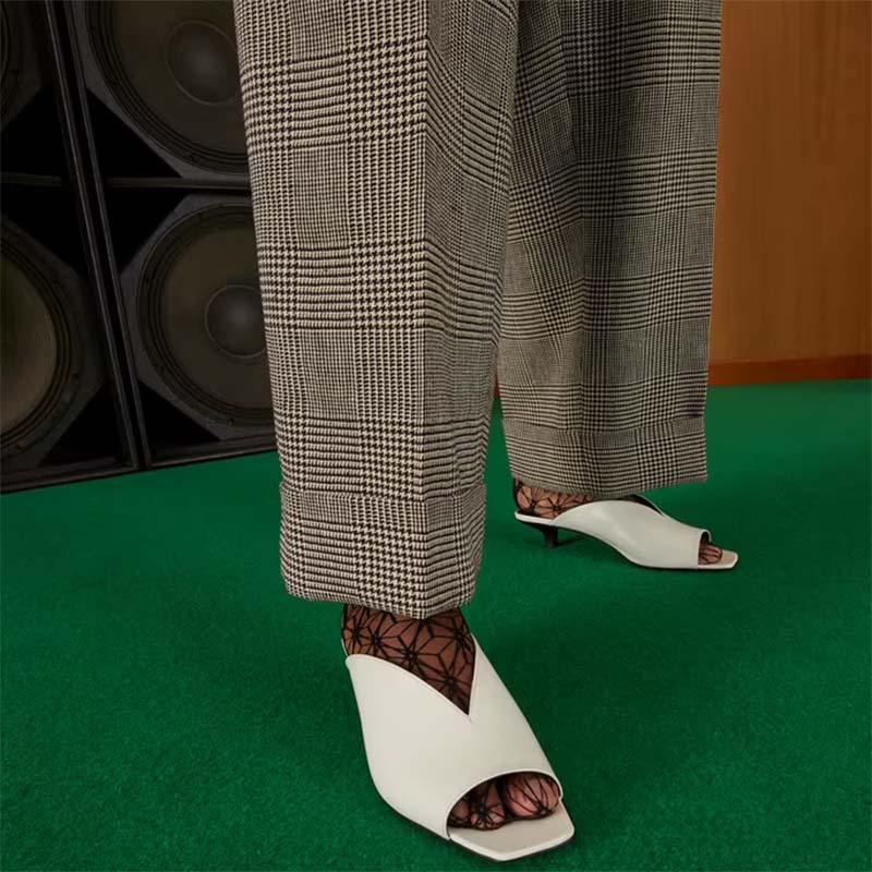 G*u*i women gg low heel sandal white leather square toe