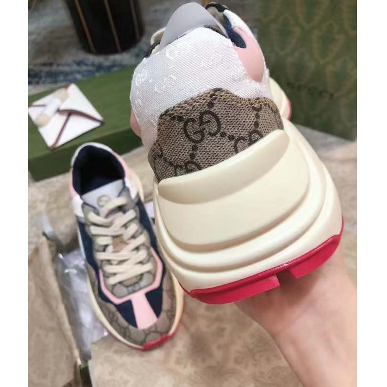 G*u*i women gg rhyton sneaker beige ebony blue supreme canvas low 4 cm heel