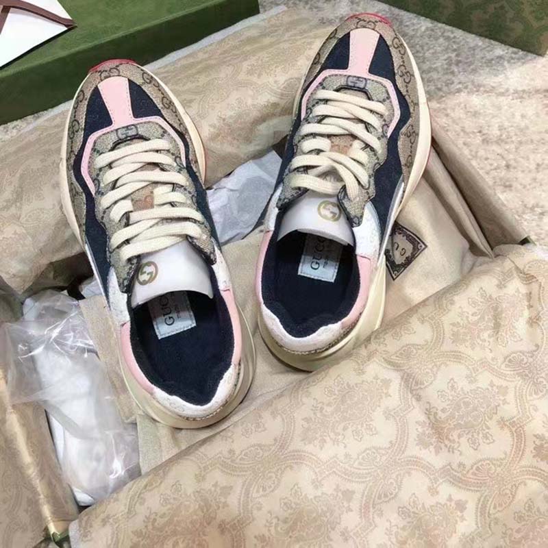 G*u*i women gg rhyton sneaker beige ebony blue supreme canvas low 4 cm heel