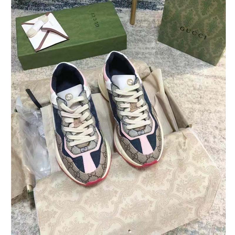 G*u*i women gg rhyton sneaker beige ebony blue supreme canvas low 4 cm heel