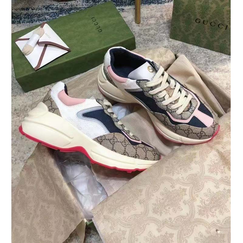 G*u*i women gg rhyton sneaker beige ebony blue supreme canvas low 4 cm heel
