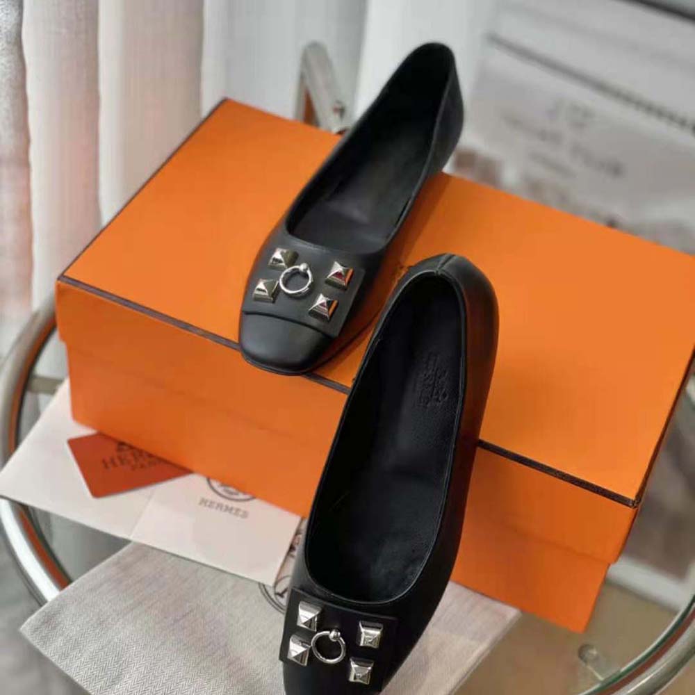Hermes Women Danseuse Ballet Flat in Calfskin Leather-Black