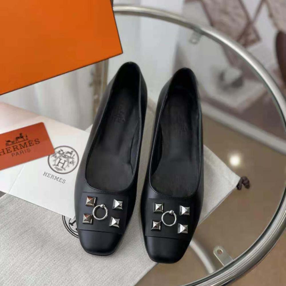 Hermes Women Danseuse Ballet Flat in Calfskin Leather-Black