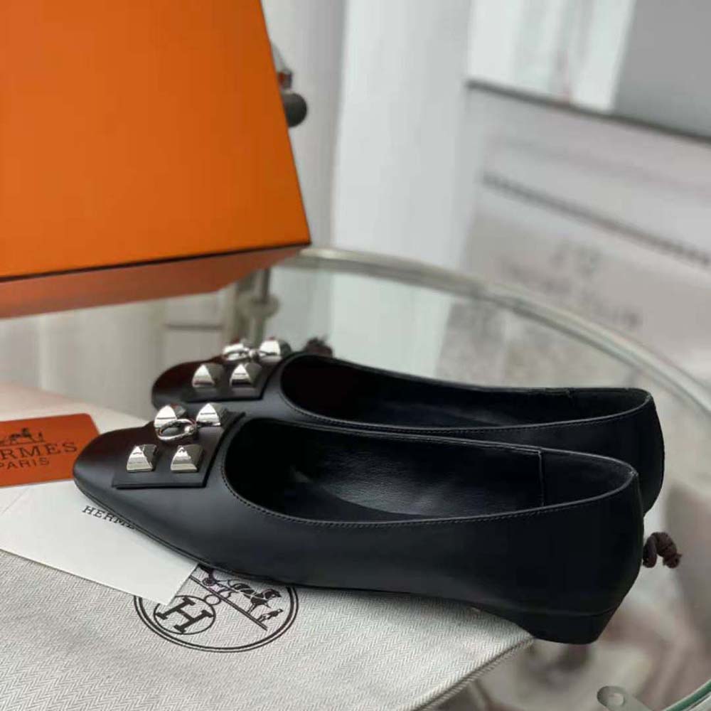 Hermes Women Danseuse Ballet Flat in Calfskin Leather-Black