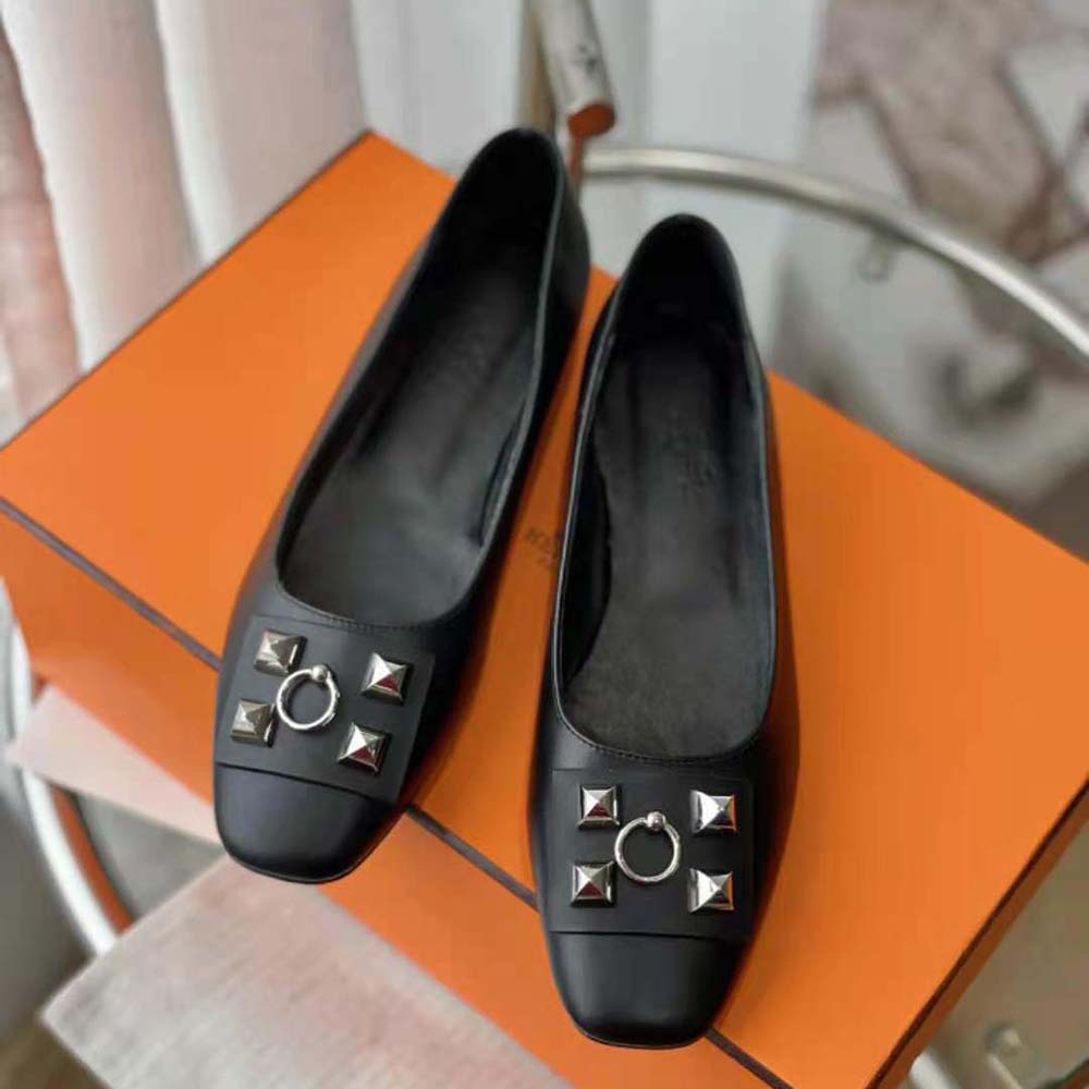 Hermes Women Danseuse Ballet Flat in Calfskin Leather-Black