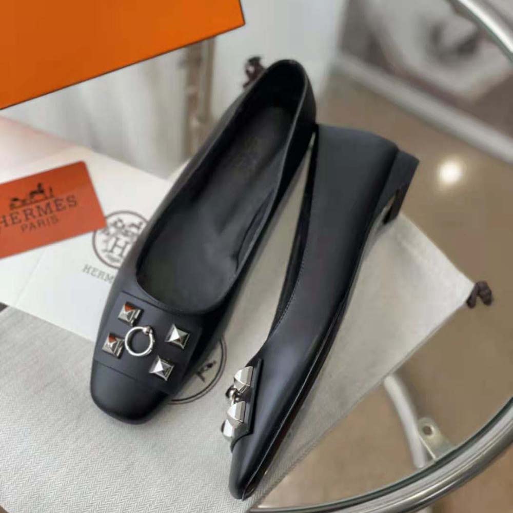 Hermes Women Danseuse Ballet Flat in Calfskin Leather-Black