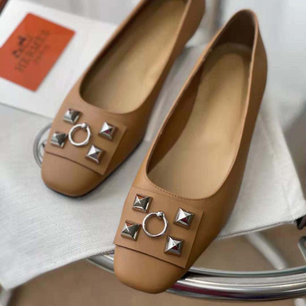 Hermes Women Danseuse Ballet Flat in Calfskin Leather-Brown