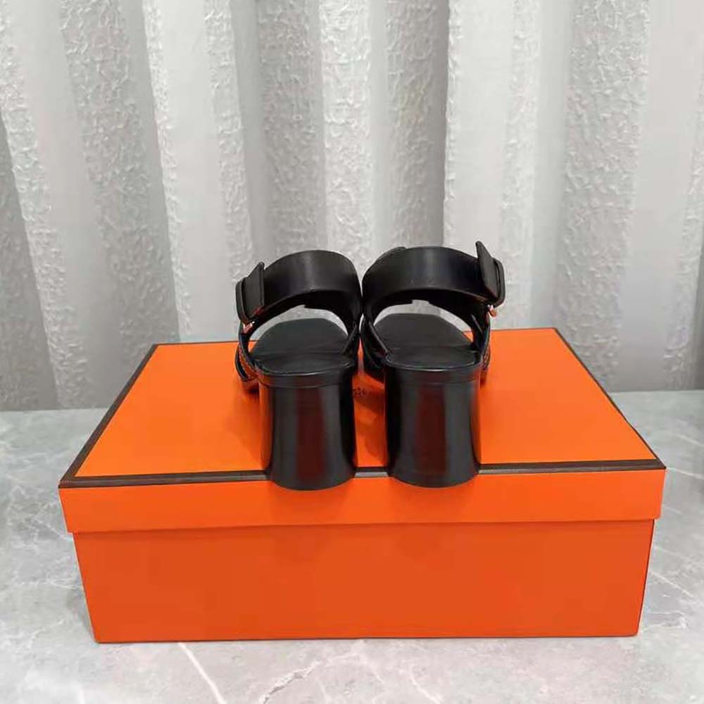 Hermes Women Elbe 60 Sandal in Calfskin Leather-Black