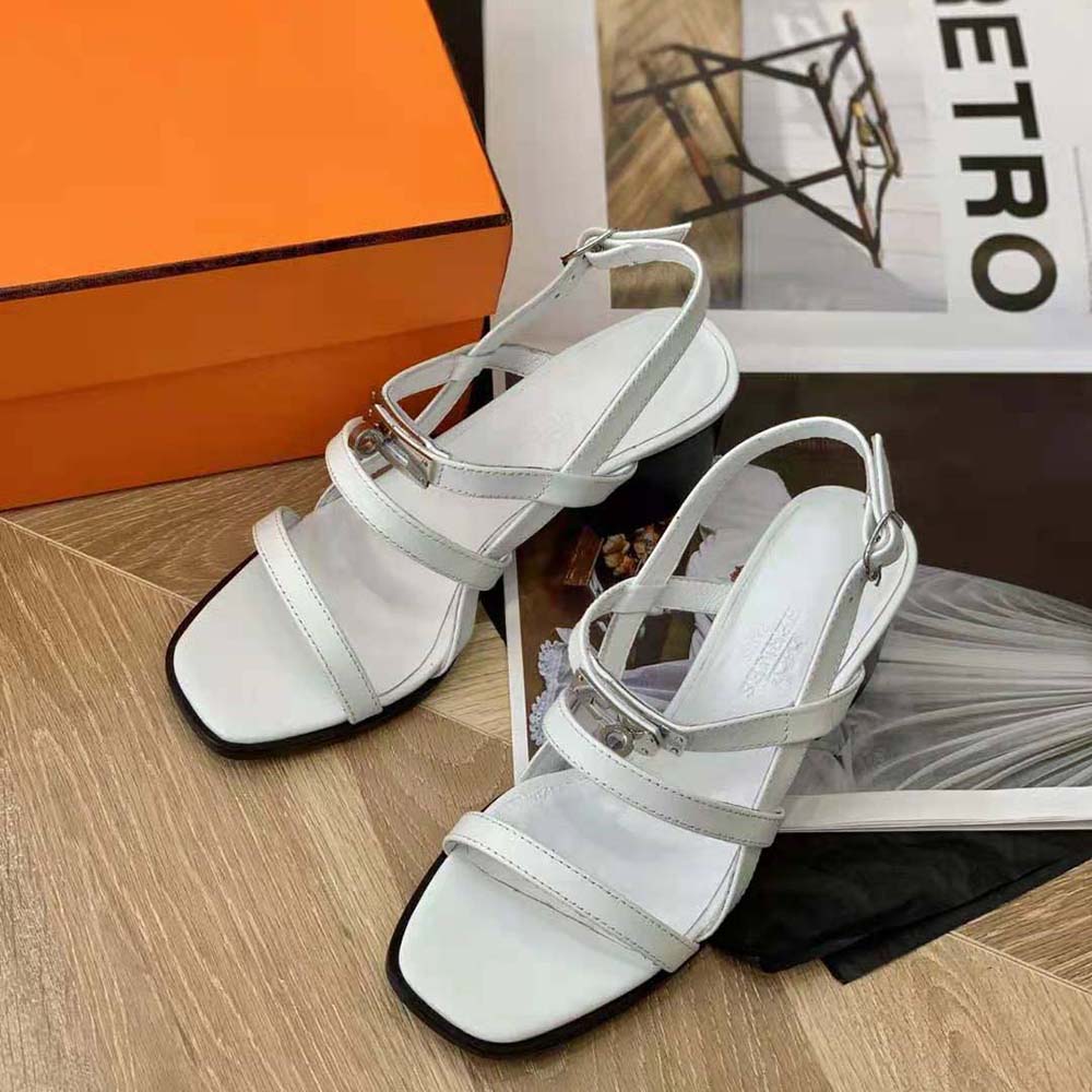 Hermes Women Eve 60 Sandal in Calfskin Leather-White