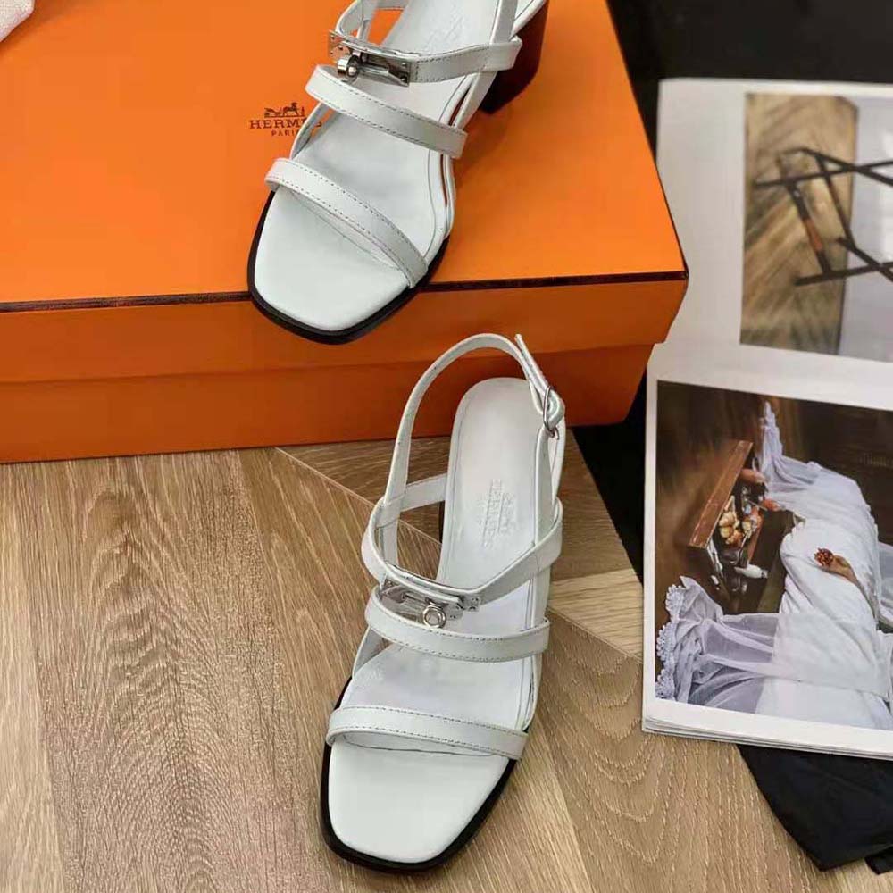 Hermes Women Eve 60 Sandal in Calfskin Leather-White