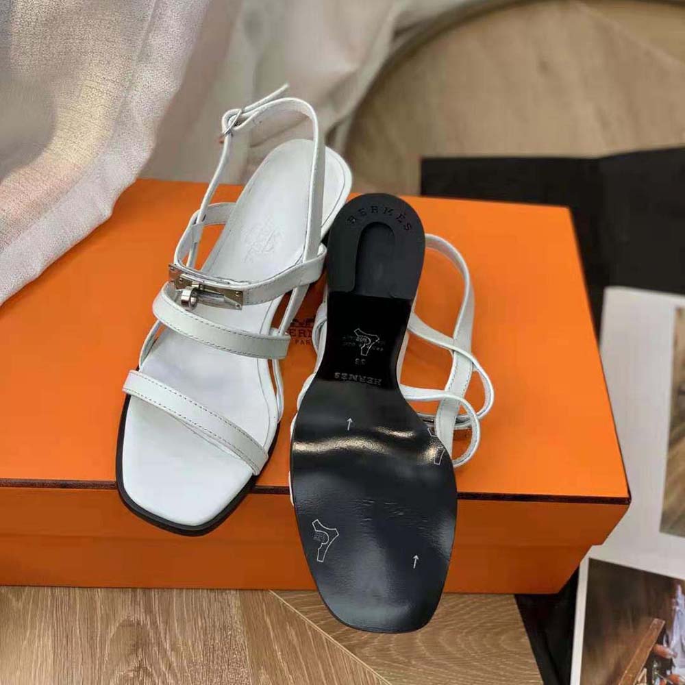 Hermes Women Eve 60 Sandal in Calfskin Leather-White