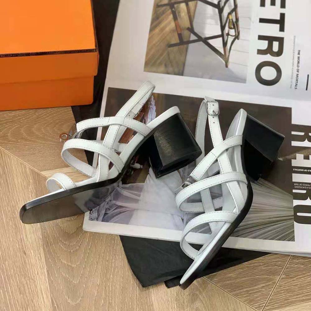 Hermes Women Eve 60 Sandal in Calfskin Leather-White