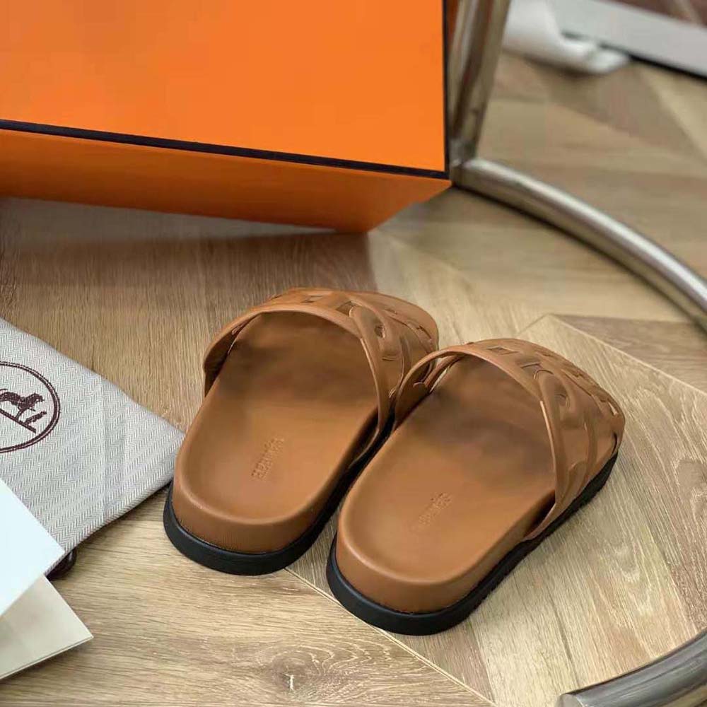 Hermes Women Extra Sandal in Nappa Leather-Brown