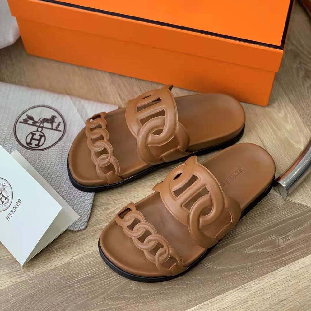 Hermes Women Extra Sandal in Nappa Leather-Brown