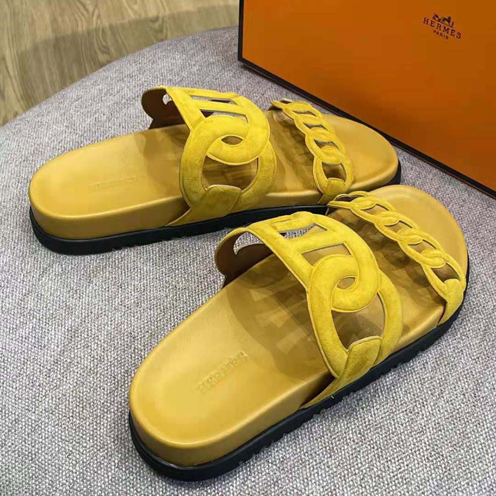 Hermes Women Extra Sandal in Suede Goatskin-Yellow
