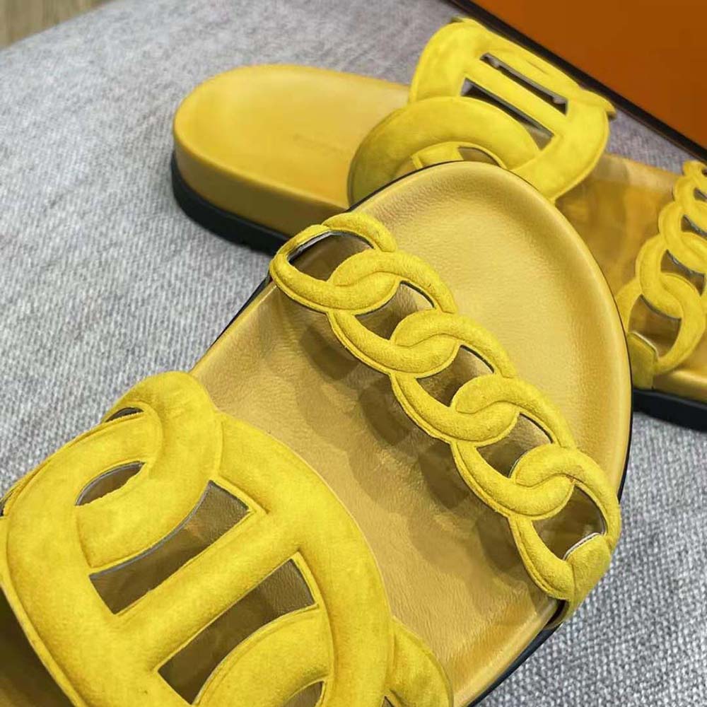 Hermes Women Extra Sandal in Suede Goatskin-Yellow