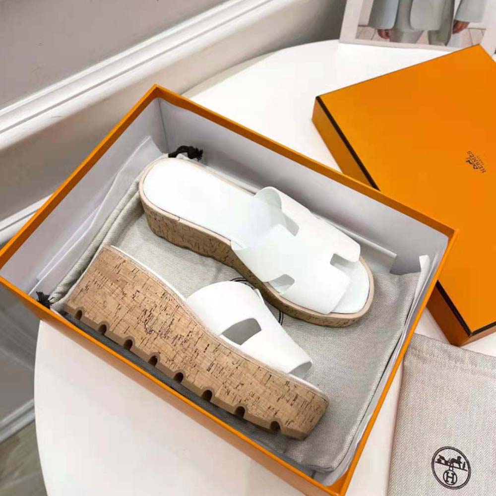 Hermes Women Eze 30 Sandal in 7cm Heel Height-White