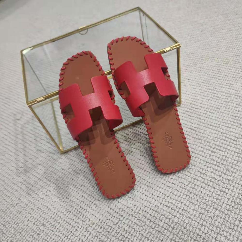 Hermes Women Oran Sandal in Braided Calfskin with Iconic H Cut-Out-Red
